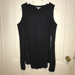 LNA Shoulder Cut Out Long Sleeve Knit Shirt
